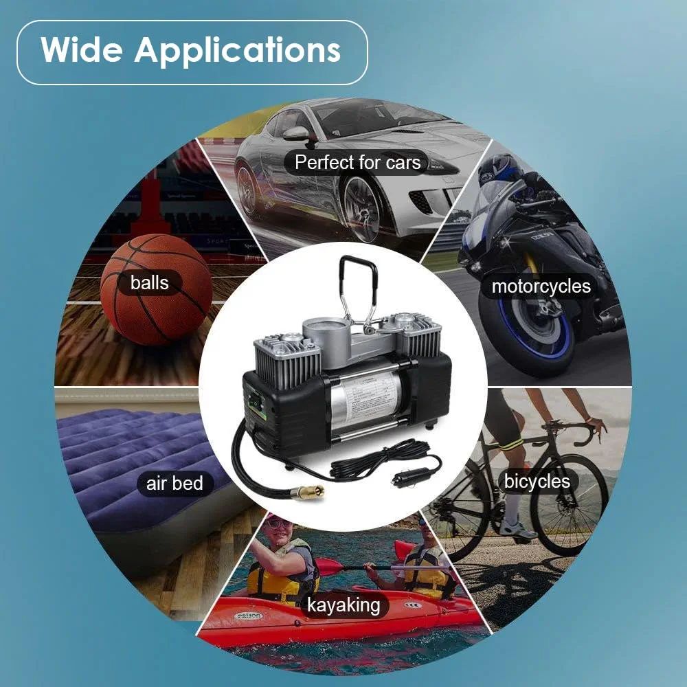 Imported Double Cylinder 12 Volt Portable Electric Car Air Pump & Repair Kit