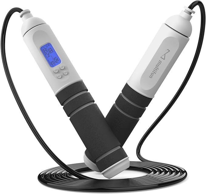 Jump Rope, multifun Speed Skipping Rope with Calorie Counter, Adjustable Digital Counting Jump Rope with Ball Bearings and Alarm Reminder for Fitness, Crossfit, Exercise, Workout, Boxing, MMA, Gym