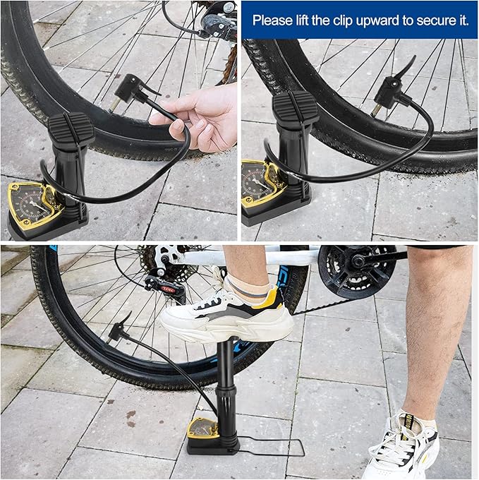 MFP-100 PRO Compact Foot Inflator Pump With Pressure Gauge And Multi-Valve Adapters For Cars, Bikes, Balls And Inflatables