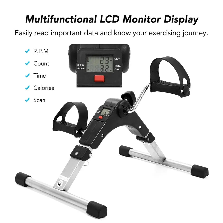 Mini Exercise Cycle with LCD Meter Foldable Portable Exercise Bike Pedal Trainer for Arm & Leg Workout with Adjustable Resistance, Under Desk Fitness Cycle Machine for Home, Office & Rehabilitation Use