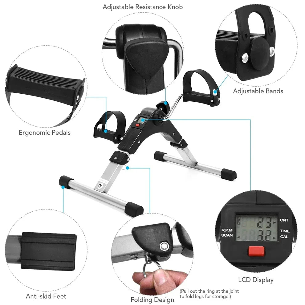 Mini Exercise Cycle with LCD Meter Foldable Portable Exercise Bike Pedal Trainer for Arm & Leg Workout with Adjustable Resistance, Under Desk Fitness Cycle Machine for Home, Office & Rehabilitation Use